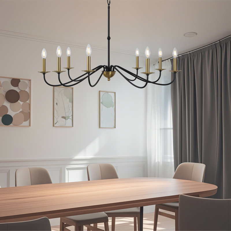 Wicklow Bohemian Farmhouse Iron LED Chandelier, Matte Black/Brass Gold, 22.5" H x 40" W x 40" D