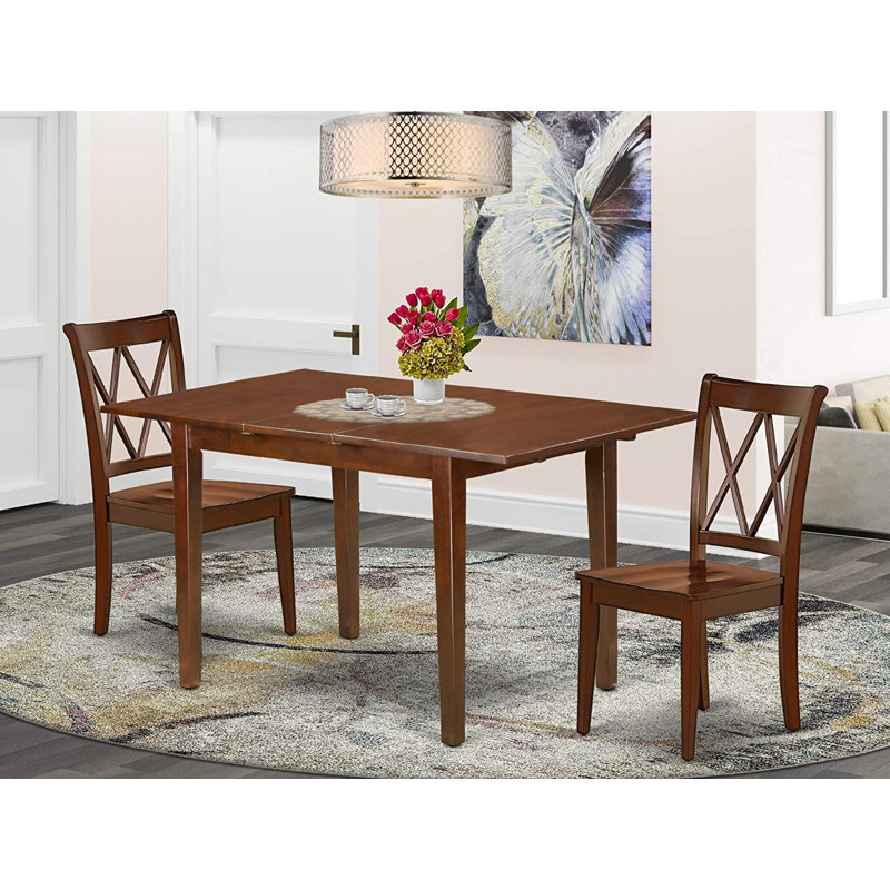 L'ensemble de meubles de salle à manger 3 pièces comprend une table rectangulaire en bois avec une rallonge papillon et 2 chaises de salle à manger en acajou