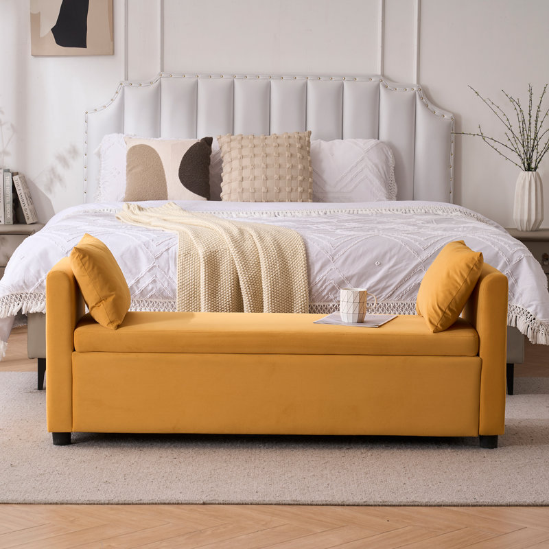 Shaneta 55" Upholstered Storage Ottoman Bench for King Size Bed, Mustard