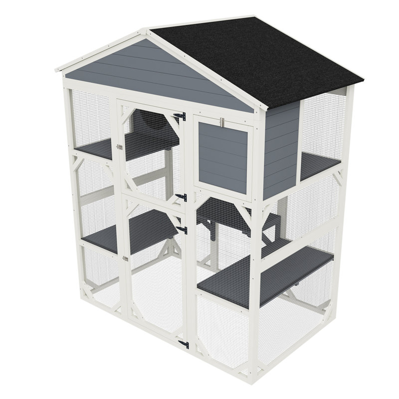 Bois imperméable gris pour animaux de compagnie avec 2 aires de repos, 3 plateformes de saut, une longue maison de chat de luxe