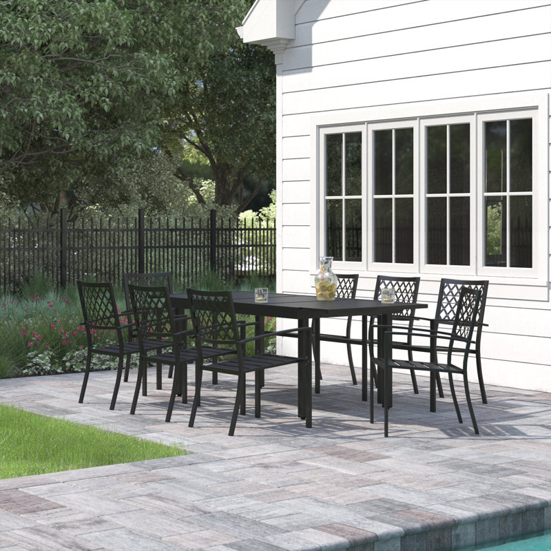 Alyah 8 - Person Patio Dining Set with Extendable Rectangular Table