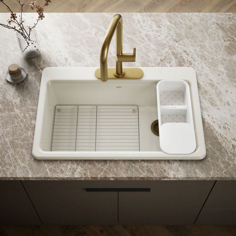Riverby™ Single-Bowl Top-Mount Kitchen Snk with Accessories, 3 hole, White