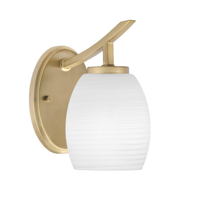 Mahzabin Kurve Uplight Wall Sconce Shown In New Age Brass Finish With 5" White Linen Glass