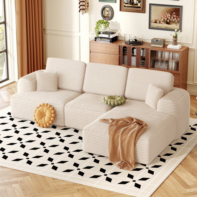 3 Piece Upholstered Modern Sectional Sofa With Pillow, No Assembly Required, Right Hand Facing, Beige