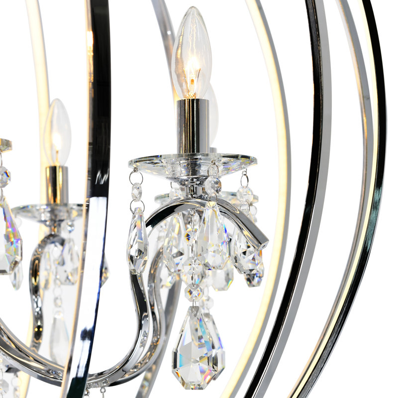 Lustre en chrome 34 po pour salle à manger, cage d'escalier, salon - compatible 8 lumières DEL avec culot E12