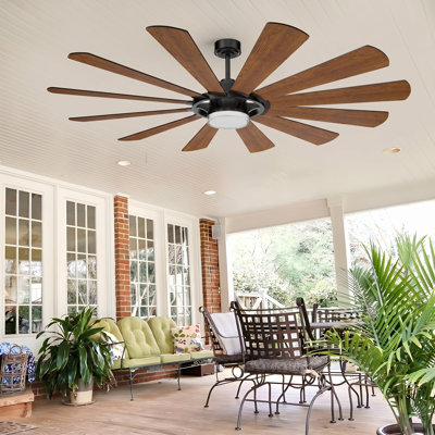Ventilateur de plafond 62 pouces avec lumière, grand ventilateur extérieur, ventilateur de plafond à 12 pales à haut débit d'air, moteur à courant continu réversible silencieux, ventilateur de plafond industriel à haute pi³ / min avec télécommande pour le salon de patio, 62/72 pouces