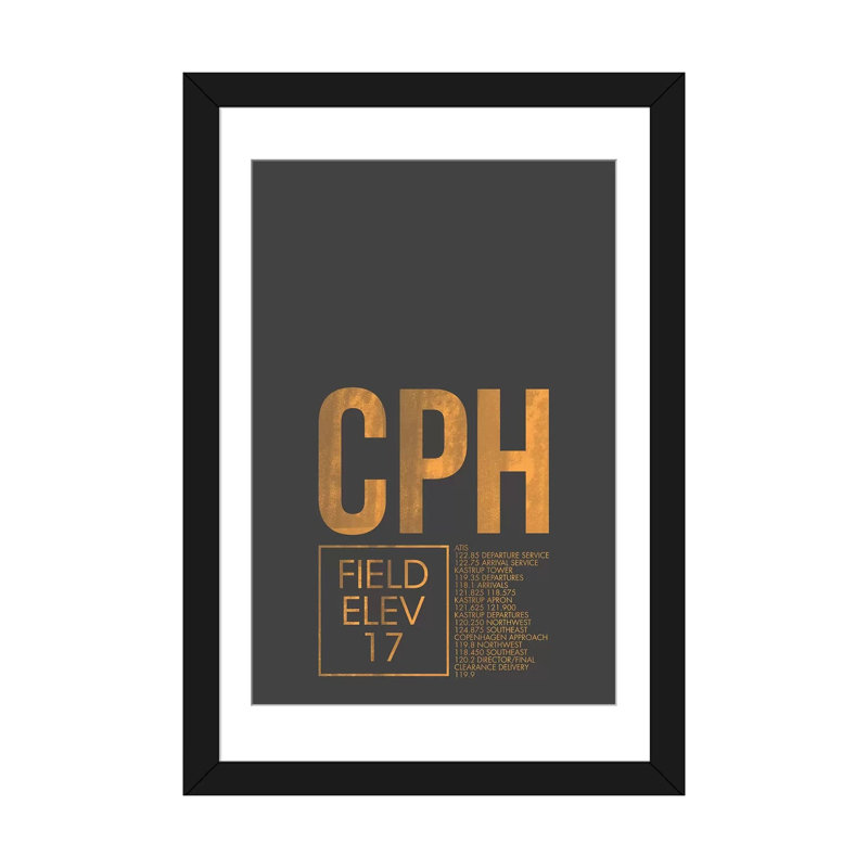 « copenhague », art textuel sur toile air control series, H 32 po x l 24 po x P 1 po, Papier d'art encadré noir, Blanc