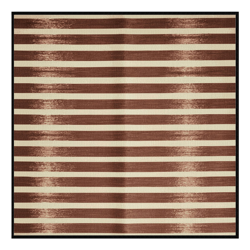 Tapis brun à rayures horizontales lavable à la machine, Carré 5 pi