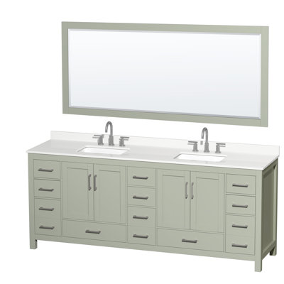 Sheffield 84" Freestanding Double Bathroom Vanity with Quartz Top with 70" Mirror