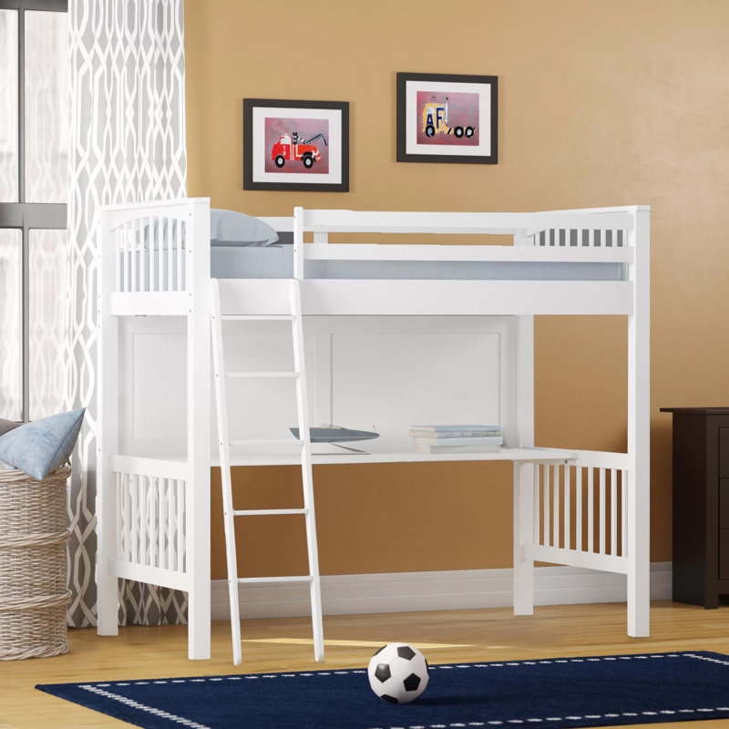 Lit mezzanine simple avec bureau intégré Harold, Blanc