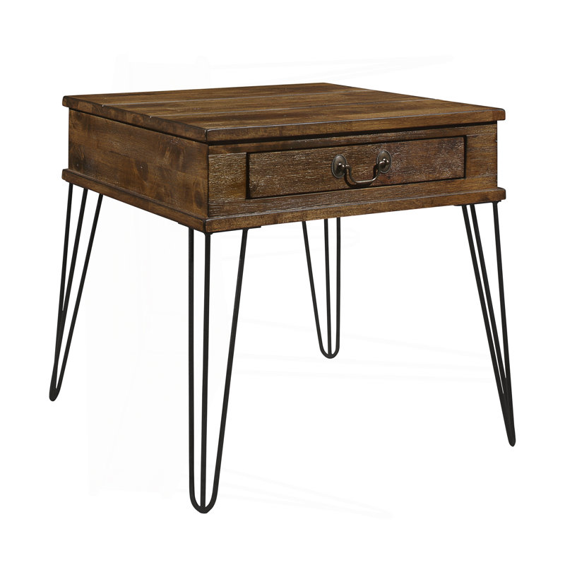 Table de bout classique en chêne massif et finition noire avec pieds en métal