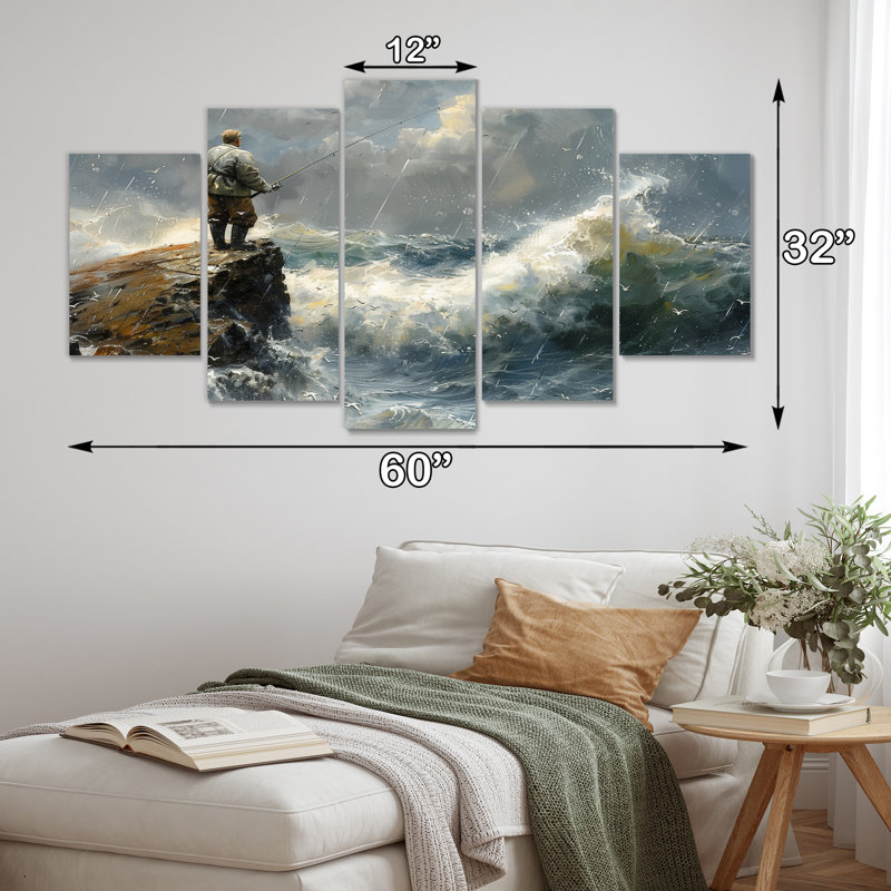 Cliffside Ocean Fishing - Chasse et pêche, ensemble de reproductions d'art mural