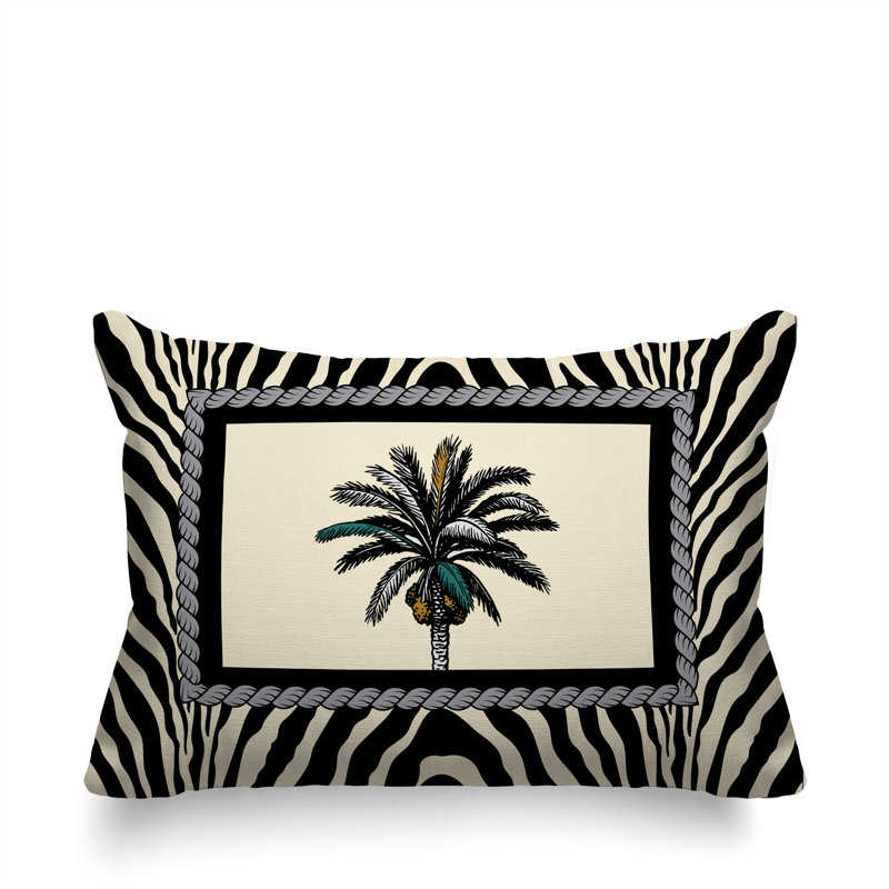 Oreiller rectangulaire réversible intérieur / extérieur Bleno Palm, Rectangle H 14 po x l 20 po, Noir