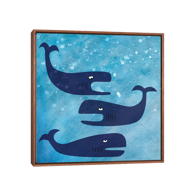« Baleines » par Nic squirrell-impression, H 26 po x l 26 po x P 1,5 po, Toile classique avec cadre brun, Pas de tapis