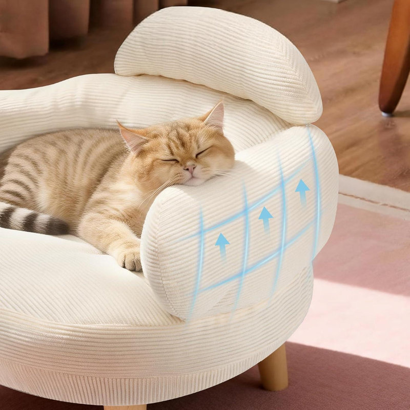 Ce canapé-lit pour animal de compagnie de style minimaliste dispose d'un extérieur blanc, de pieds en bois de pin massif et d'une housse intérieure en molleton amovible. Convient aux petits animaux de compagnie comme les chats et les chiens.