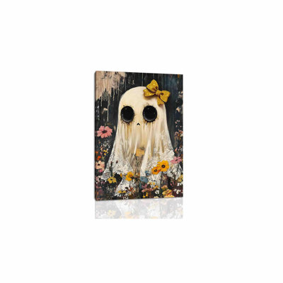 Ghost Canvas Prints Vintage Halloween Ghosts In Floral Picture Wall Decor Moody Ghost Wall Art Autumn Halloween Canvas Painting Best Wall Decor For Haunted House Party Framed 24X36 Inch