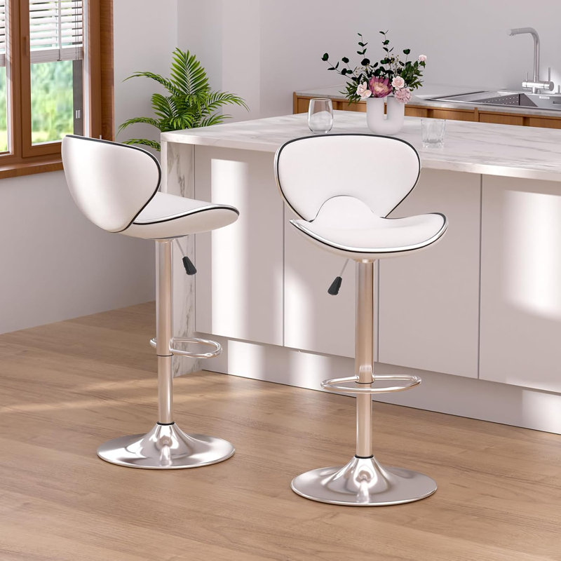 Modern Pu Leather Counter Height Bar Stools,Adjustable Swivel Bar stools With Metal Frame And Footrest For Counter Kitchen Island Dining Room