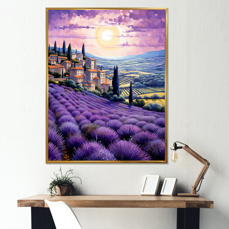Lavande des champs de Provence sur toile, Cadre flottant doré, H 40 po x l 30 po x P 1,5 po