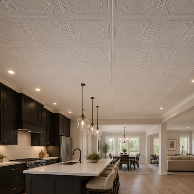 Carreau de plafond blanc en polystyrène 1,63 pi x 1,63 pi