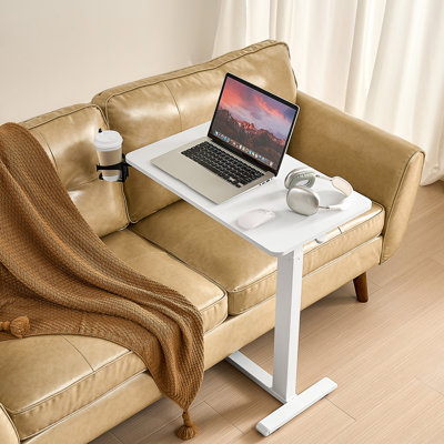 Overbed Table, Mobile Bed Side Table with 4 Wheels, Electric Lifting with Upgrade Button, Rolling Laptop Desk with Cup Holder, Height Adjustable Overb by Inbox Zero