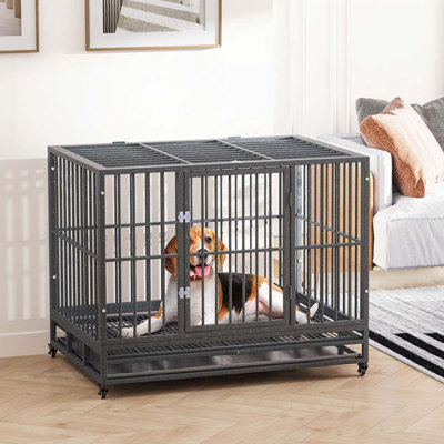 Cage pour chien en cage robuste de 43 po PawHut avec roues verrouillables, porte double et plateau amovible, gris