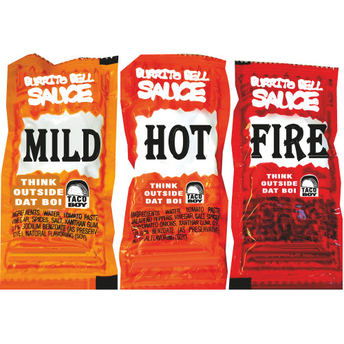 SP13525 Taco Boy Burrito Pepper Bell Sauce Hot Packets Mild Fire Salsa