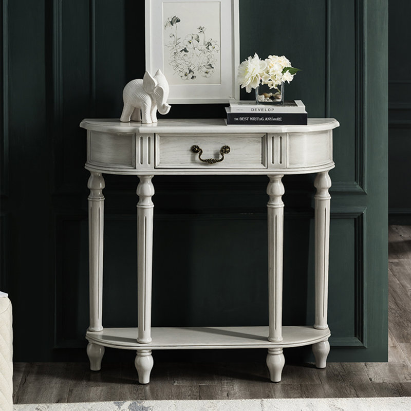 Console demi-cercle en bois massif gris, H 34,65 po x L 35,43 po x l 9,45 po