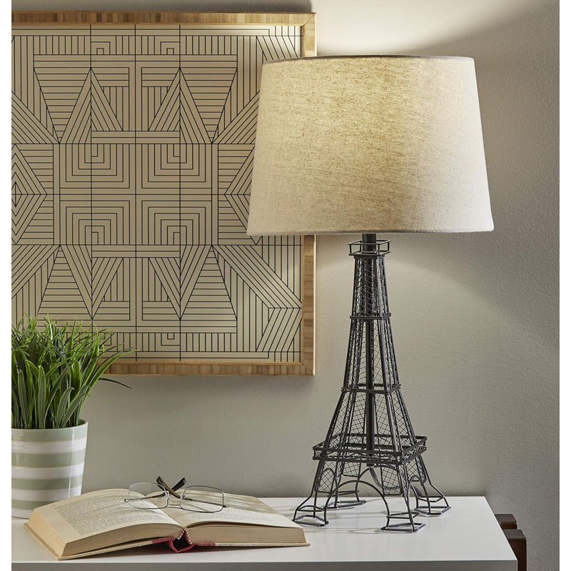 Eiffel Tower Desk Lamp, White Fabric Lampshade, 3D Relief Design