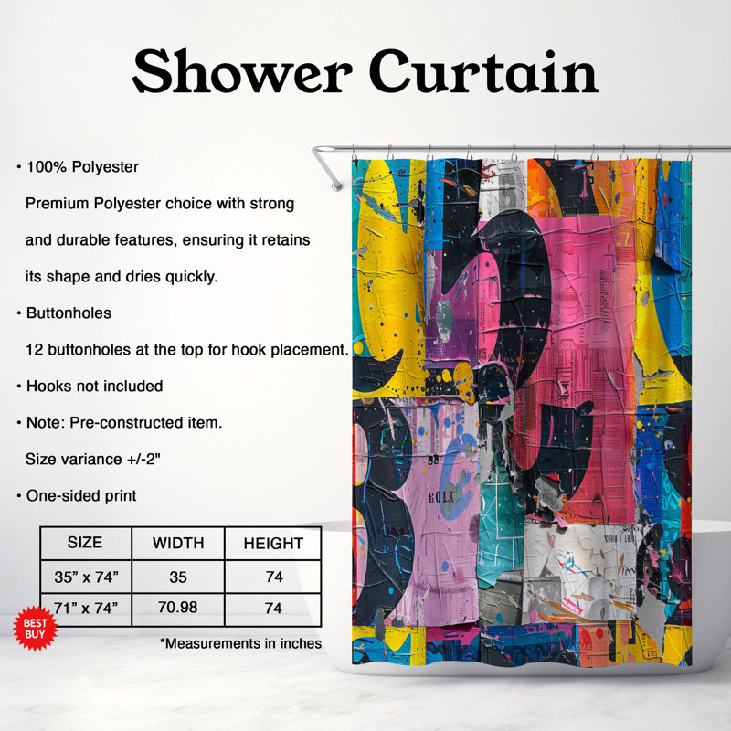 Rideau de douche Crazy Patch - Premium, H 74 po x l 71 po