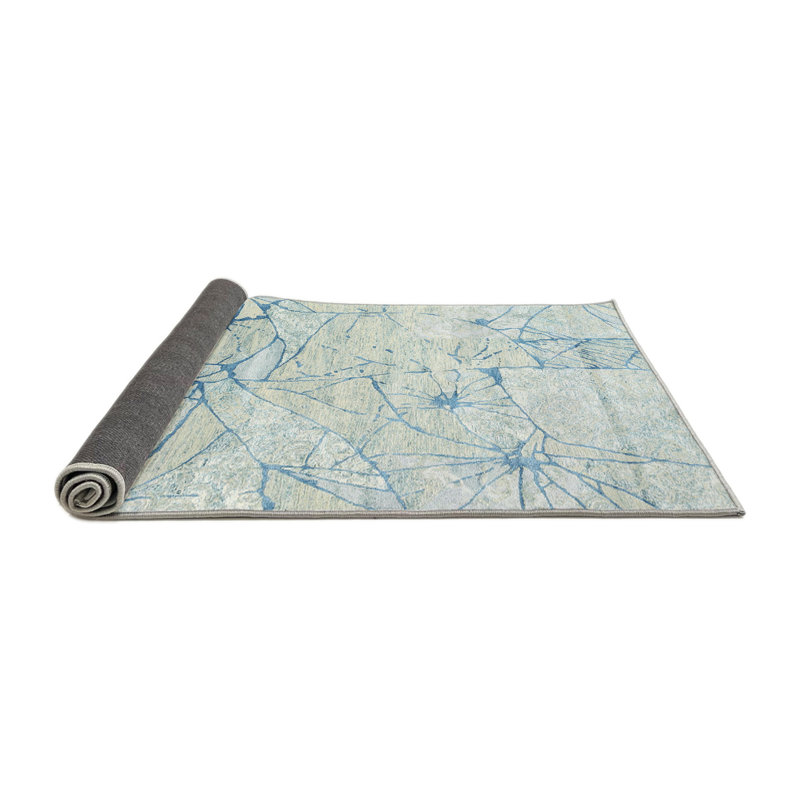 Tapis contemporain gris / bleu, Rond 7 pi x 7 pi