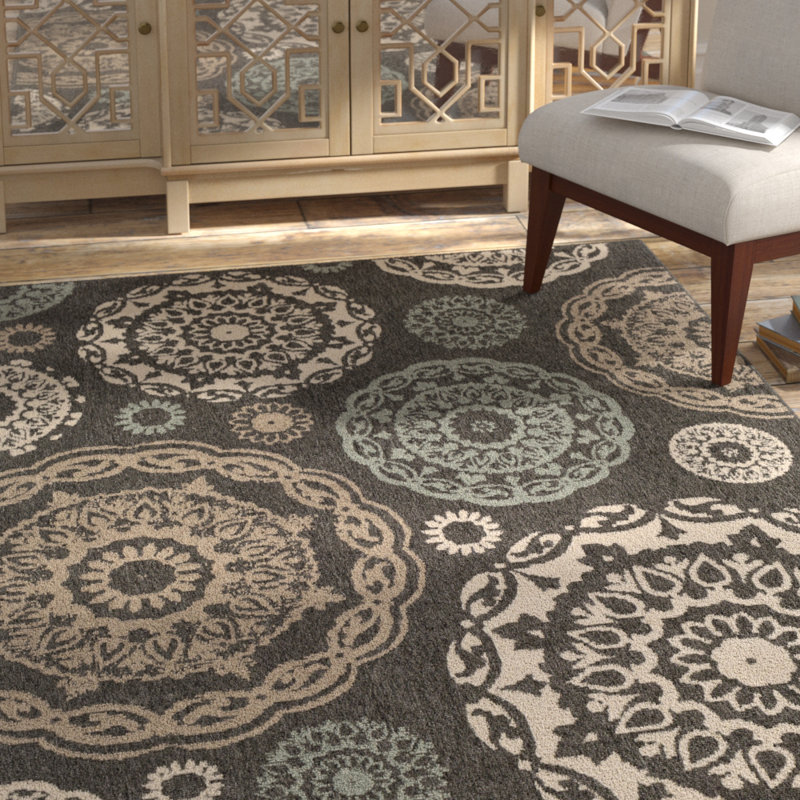 Tapis tissé à la machine Merriwood, Rectangle 3 pi 6 po x 5 pi 6 po, Vert / Brun / Gris