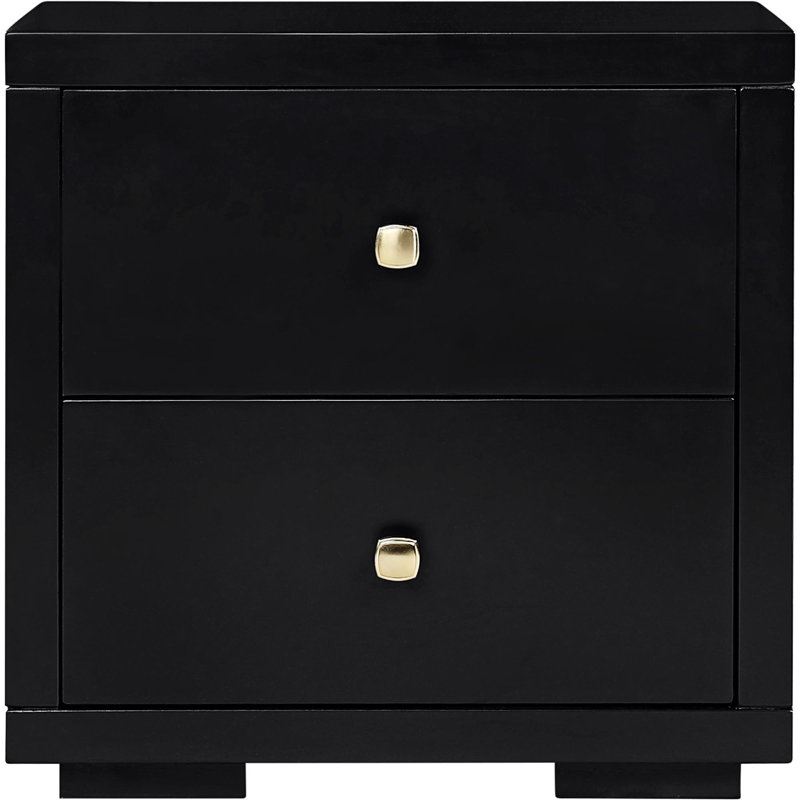 Table de chevet 2 tiroirs en bois, Gris anthracite