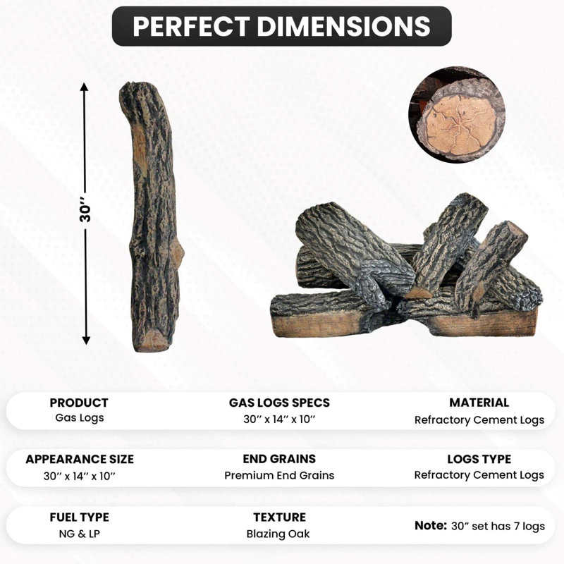 Bûches au gaz Blazing Oak Premium pour foyers ventilés, au gaz naturel ou au propane liquide - Bûches seulement