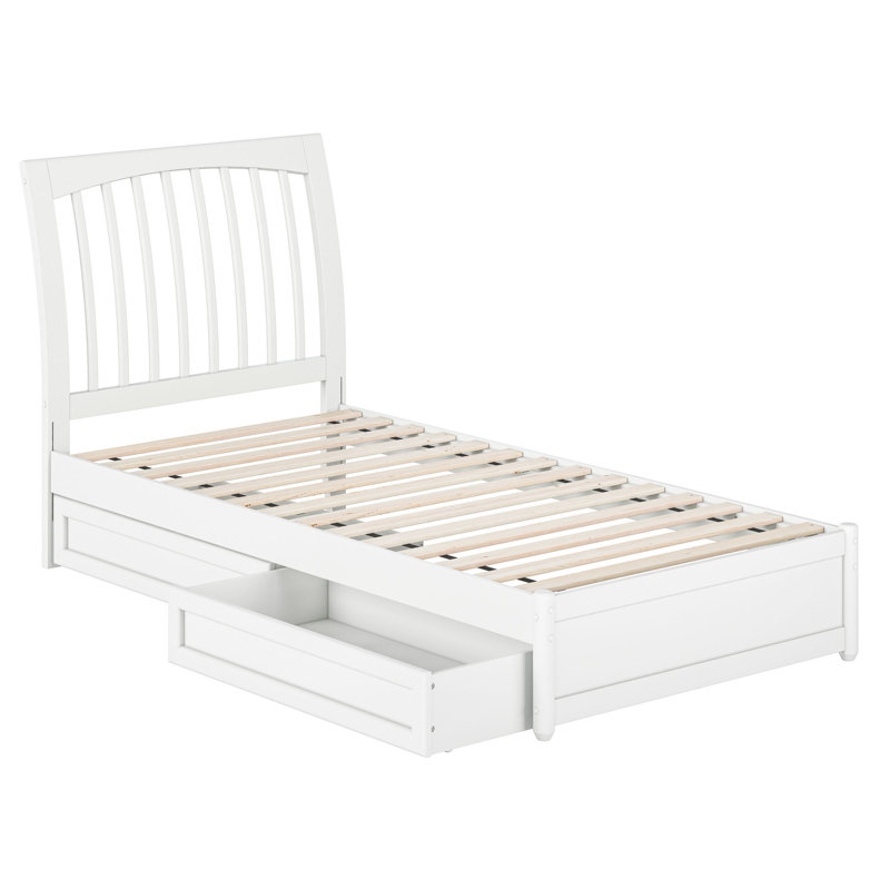Lit plateforme Imarion avec pied de lit à panneau et tiroirs de rangement, Blanc, Simple extra long