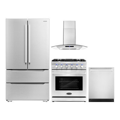 4 Piece Kitchen Package with French Door Refrigerator & 30"" Freestanding Gas Range -  Cosmo, COS-4PKG-253