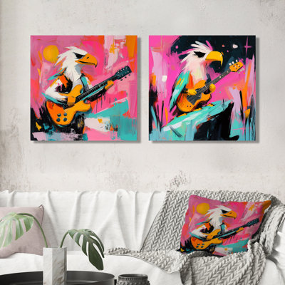 Pépinière, aigle jouant de la guitare I - aigle, art mural - ensemble d'art mural moderne 2 pièces