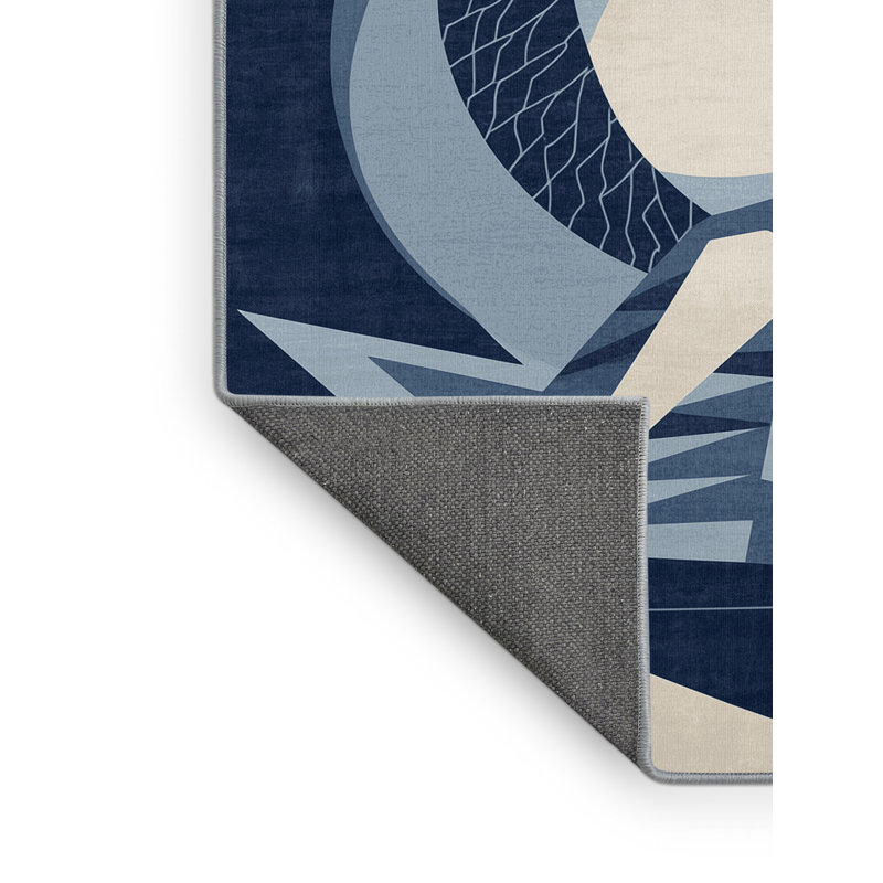 Tapis bleu moelleux moelleux à motif abstrait en beignet Buschwick, 3 x 5