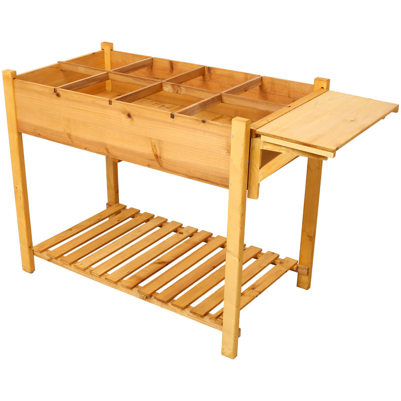 8 Pockets Horticulture Raised Garden Bed Elevated Wood Planter Box Stand With Foldable Side Table And Storage Shelf For Herb/Vegetables/Flowers