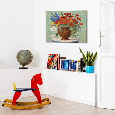 «Vibrant Red Poppy Arrangement / Bold Summer Blooms», cadre en bois intégré, art mural sur toile, l 20 x l 16