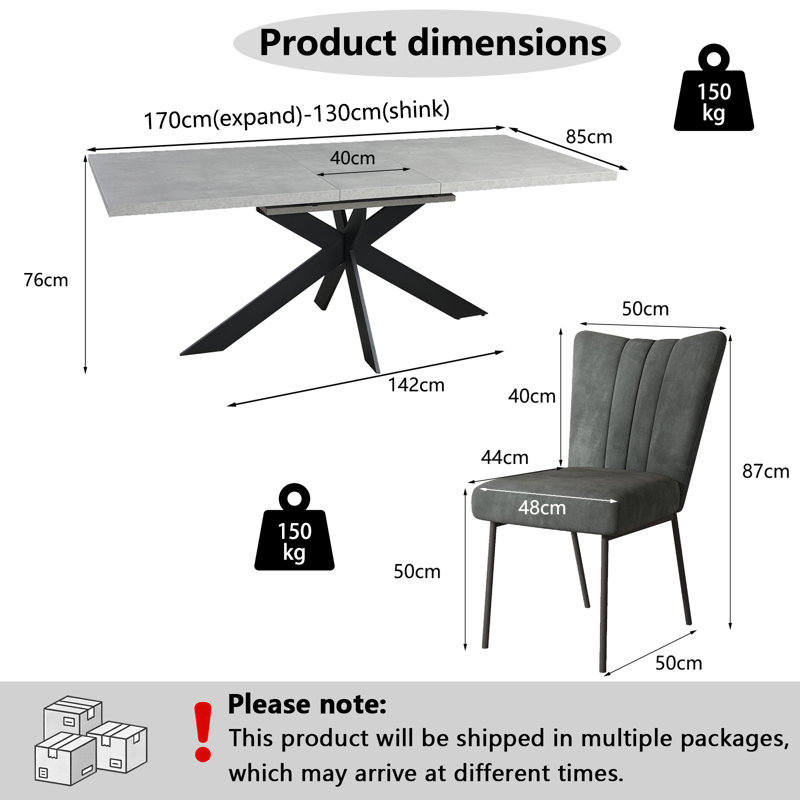6 -Person Extendable Dining Set, Grey