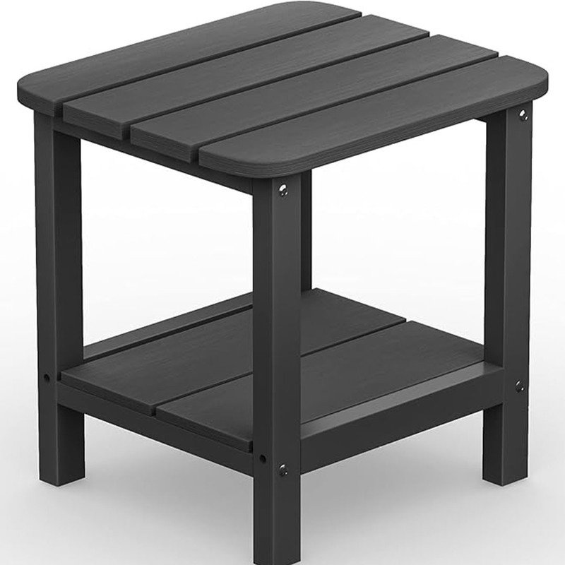 Outdoor Small Square Side Table Patio End Table With 2 Layer, - Grey