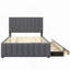 Lit plateforme double tapissier avec lit gigogne simple et 3 tiroirs, tissu en lin
