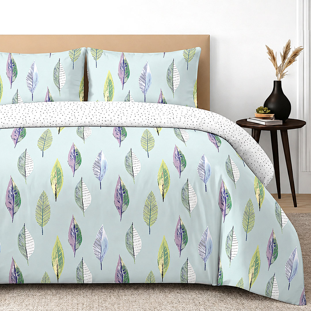 Loire Scandi Leaf Reversible Duvet Cover Set with Pillowcases Quilt Cover Soft and Breathable