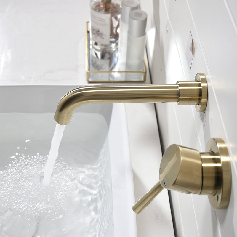 Robinet de salle de bain mural avec bonde, Or brossé