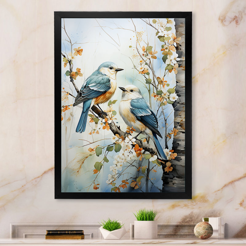 «Birds On Amercian Basswood Tree Bird», art sur toile, arbres, Cadre simple noir, H 44 po x l 34 po x P 1,5 po