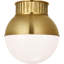 Cavill Flush Mount with Natural Brass Hood and White Glass-376817716-376817719