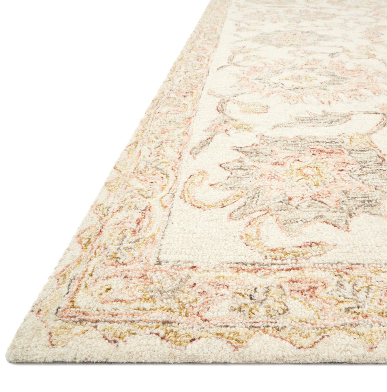 Aden Ivory Blush Hand-Hooked Wool Oriental Rug, Rectangle 3'6" x 5'6"