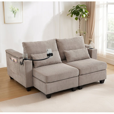 Sofa Bed 63" Loveseat Sofa Corduroy Sleeper Sofa