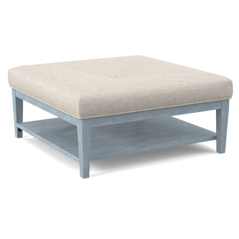 Hammond Square Ottoman, White Textured Performance; 0865-91, Honey Finish