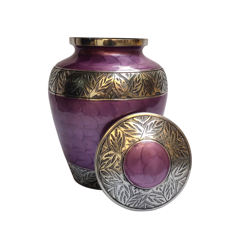 Rishvie Etched Leaves Handcrafted Cremation Urn , Purple
